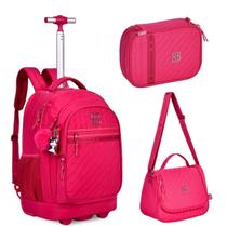 Mochila Rebecca Bonbon com Rodinhas Lancheira e Estojo Rosa Pink