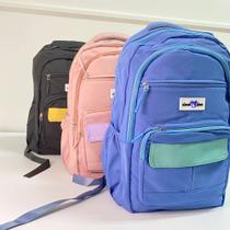 Mochila reforçada escolar bolso frontal colorido alta durabilidade