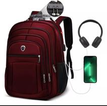 Mochila Resistente Executiva Unisex Notebook Impermeável com saída USB e Fone de Ouvido