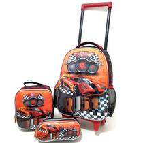Mochila Roda Jogo 3 Peças Lancheira e Estojo Rush DL1383