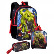 Mochila Roda Kit Escolar Lancheira Estojo Dinossauro TX3507K