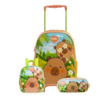 Mochila Rodas Lancheira Térmica Estojo Capivara Brownie