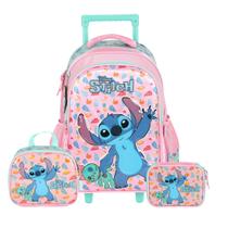 Mochila Rodas Stitch Lancheira Térmica Estojo Box Meninas