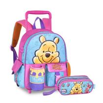 Mochila Rodas Ursinho Pooh Creche Disney Estojo Duplo