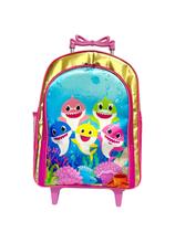 Mochila Rodinha Baby Shark Rosa Menina Duas Reparticoes