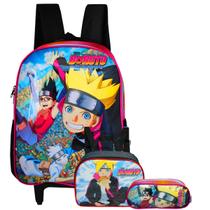 Mochila Rodinha Boruto + Lancheira Naruto Shippuden + Estojo