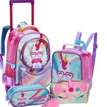 Mochila Rodinha escolar Infantil Unicórnio Com estojo Extra