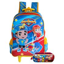 Mochila Rodinha Escolar Os Aventureiros + Estojo Luccas Neto