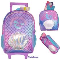 Mochila Rodinha Escolar Sweet Concha Do Mar Lancheira Estojo - Fenix
