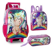 Mochila Rodinha Escolar Unicórnio + Lancheira + Estojo- Clio Mochila Rodinha Escolar Unicórnio + Lancheira + Estojo- Clio
