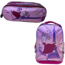 Mochila rodinha + estojo happy girl chenson tm grande