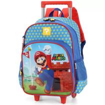 Mochila Rodinha Infantil Escolar Menino Super Mario Bros Luxcel Bowser Luigi Vinho