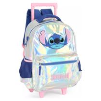 Mochila Rodinha Infantil Escolar Stitch Prata Luxcel