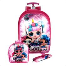 Mochila Rodinha Infantil Menina Escolar Kit 3 pç Envio Full