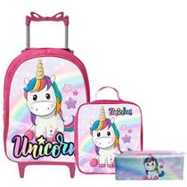 Mochila Rodinha Infantil Menina Escolar + Lancheira Térmica +estojo Box - Pikuka