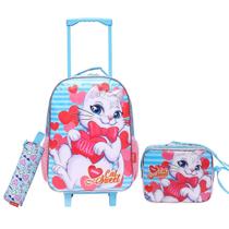 Mochila Rodinha, Lancheira E Estojo Rosa E ul Cat Sweet Mochila Rodinha, Lancheira E Estojo Rosa E ul Cat Sweet