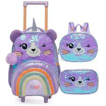 Mochila Rodinha + Lancheira + Estojo Leopardo Pack Me Sweet