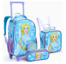 Mochila Rodinha Lancheira Térmica Estojo Frozen Azul Menina(KT42151)