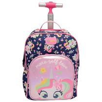 Mochila Rodinha Menina Unicórnio Encantado Azul Puket