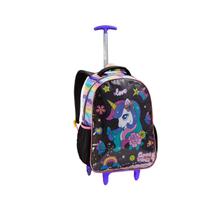 Mochila Rodinha Unicornio Confete Meninas Escolar Infantil