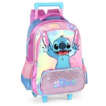 Mochila Rodinhas 18 Com Alça Stitch Fluffy Rosa Luxcel Mochila Rodinhas 18 Com Alça Stitch Fluffy Rosa Luxcel