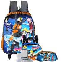 Mochila Rodinhas Boruto + Estojo + Kit Lanche Naruto Laranja