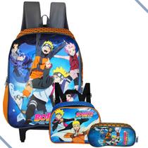 Mochila Rodinhas Boruto + Estojo Naruto + Lancheira Laranja