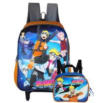 Mochila Rodinhas Boruto + Lancheira Térmica Naruto Shippuden Laranja