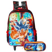 Mochila Rodinhas Dragon Ball Super + Estojo Meninos Infantil