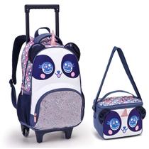 Mochila Rodinhas Escolar Infantil Menina Lancheira Gata/Panda Premium