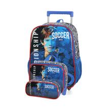 Mochila Rodinhas Escolar + Lancheira + Estojo Futebol Menino Mochila Rodinhas Escolar + Lancheira + Estojo Futebol Menino