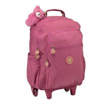 Mochila Rodinhas Feminina Bolsa Escolar Mala Infantil Rosa