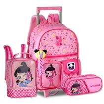 Mochila Rodinhas Infantil Luluca Com Lancheira E Estojo Rosa