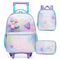 Mochila Rodinhas + Lancheira + Estojo Pack Me Fresh Sorvete