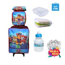 Mochila Rodinhas Patrulha Canina Meninos C/ 5 Itens