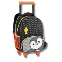 Mochila Rodinhas Seanite Bichinhos Infantil Preto Pinguim