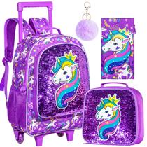 Mochila rolante AGSDON Unicorn Purple, conjunto de 3 peças