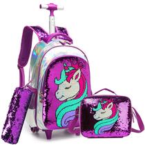 Mochila rolante Meetbelify Girls para escola com lancheira Mochila rolante Meetbelify Girls para escola com lancheira
