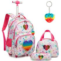 Mochila rolante Meetbelify para meninas com lancheira e estojo de lápis Mochila rolante Meetbelify para meninas com lancheira e estojo de lápis