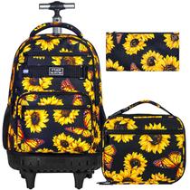 Mochila rolante ZLYERT para meninas e mulheres com lancheira de girassóis Mochila rolante ZLYERT para meninas e mulheres com lancheira de girassóis