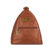 Mochila saco de couro com alça em zíper Malu whisky Feminino