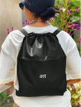 Mochila Saco Nylon ART Academia Esportiva Gym Bag Fitness Unissex Cordão Preto Sack Outline Nylon Resistente Sacochila