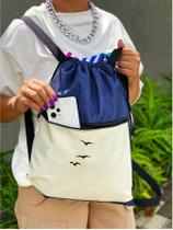 Mochila Saco Nylon PASSAROS VOANDO Academia Esportiva Gym Bag Fitness Unissex Cordão Preto Sack Outline Nylon Resistente Sacochila