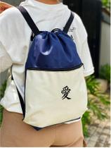 Mochila Saco Nylon SIMBOLO JAPONES Academia Esportiva Gym Bag Fitness Unissex Cordão Preto Sack Outline Nylon Resistente Sacochila