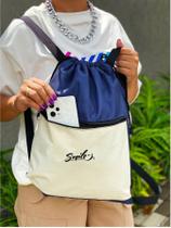 Mochila Saco Nylon SMILE Academia Esportiva Gym Bag Fitness Unissex Cordão Preto Sack Outline Nylon Resistente Sacochila