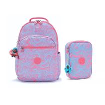 Mochila Seoul E Estojo 100 Pens Kit Escolar Kipling Waves