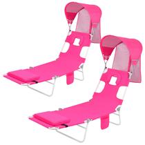 Mochila Silla Reclinable para Bronceado con Sombrilla y Toldo Rosa