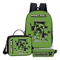 Mochila Simples Com Estojo e Lancheira Termica Kit Escolar Completo Infantil Game Craft Blocos Mochila Simples Com Estojo e Lancheira Termica Kit Escolar Completo Infantil Game Craft Blocos