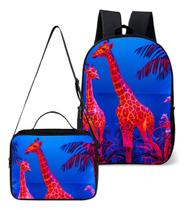 Mochila Simples Com Lancheira Termica Kit Escolar Estampa Animal Girafa Cores Vivas Mochila Simples Com Lancheira Termica Kit Escolar Estampa Animal Girafa Cores Vivas