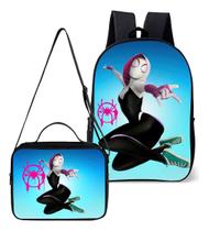 Mochila Simples Com Lancheira Termica Kit Escolar Estampa Infantil Heroina Aranha Menina Stacy Mochila Simples Com Lancheira Termica Kit Escolar Estampa Infantil Heroina Aranha Menina Stacy
